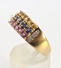 Load image into Gallery viewer, 2452 Vintage Statement 9ct Gold Topaz Diamonds Multi-Gem Cocktail Ring