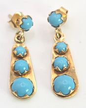 Load image into Gallery viewer, 2474 Antique 18ct Gold Cabochon Turquoises Drop Stud Earrings