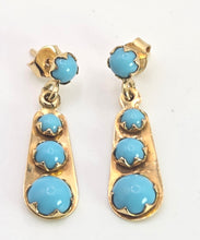 Load image into Gallery viewer, 2474 Antique 18ct Gold Cabochon Turquoises Drop Stud Earrings