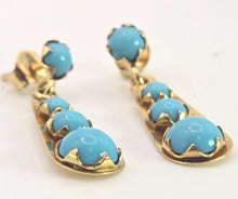Load image into Gallery viewer, 2474 Antique 18ct Gold Cabochon Turquoises Drop Stud Earrings