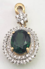 Load image into Gallery viewer, 2480- Vintage 9ct Gold Chrome Diopside Glacier Topaz Diana Style Pendant