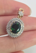 Load image into Gallery viewer, 2480- Vintage 9ct Gold Chrome Diopside Glacier Topaz Diana Style Pendant
