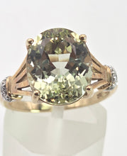 Load image into Gallery viewer, 2482 Vintage 9ct Gold Large Mint Green Topaz Diamonds Cocktail Ring