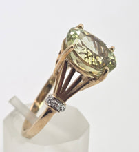 Load image into Gallery viewer, 2482 Vintage 9ct Gold Large Mint Green Topaz Diamonds Cocktail Ring