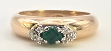 Load image into Gallery viewer, 2078 Vintage; 18ct Gold Emerald & Natural Diamonds Trefoil Set Ring