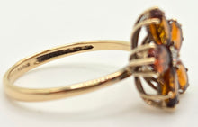 Load image into Gallery viewer, 2527: Vintage 9ct Gold Orange Citrines Diamond Flower Head Ring