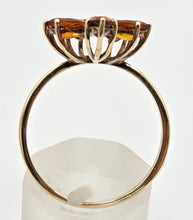 Load image into Gallery viewer, 2527: Vintage 9ct Gold Orange Citrines Diamond Flower Head Ring