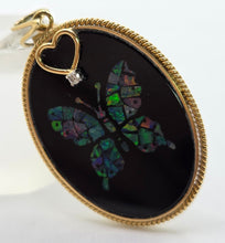 Load image into Gallery viewer, 2528 Vintage: 18ct Gold Onyx Diamond Inlaid Butterfly Pendant- From 1978