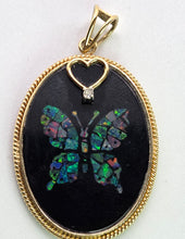 Load image into Gallery viewer, 2528 Vintage: 18ct Gold Onyx Diamond Inlaid Butterfly Pendant- From 1978
