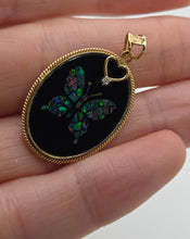 Load image into Gallery viewer, 2528 Vintage: 18ct Gold Onyx Diamond Inlaid Butterfly Pendant- From 1978