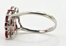 Load image into Gallery viewer, 2533; Vintage 9ct White Gold Rubies Diamonds Geometric Set Cluster Ring