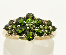 Load image into Gallery viewer, 2534: Vintage; 9ct Gold 15 Green Diopsides Diamonds Cluster Ring