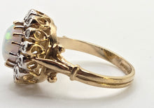 Load image into Gallery viewer, 2536: Vintage 9ct Gold Cabochon Cut White Opal 14 Natural Diamonds Cluster Ring