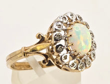 Load image into Gallery viewer, 2536: Vintage 9ct Gold Cabochon Cut White Opal 14 Natural Diamonds Cluster Ring