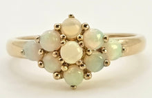 Load image into Gallery viewer, 2539: Vintage Petite 9 Cabochon Cut White Opals Flower Head Ring