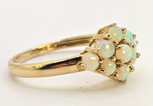 Load image into Gallery viewer, 2539: Vintage Petite 9 Cabochon Cut White Opals Flower Head Ring