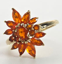 Load image into Gallery viewer, 2553: Vintage; 9ct Gold 17 Fire Opals Flower Head Ring