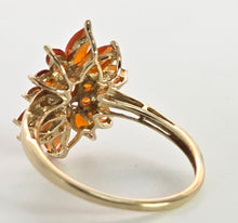 Load image into Gallery viewer, 2553: Vintage; 9ct Gold 17 Fire Opals Flower Head Ring