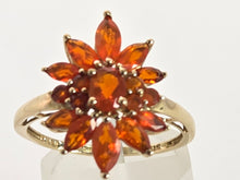 Load image into Gallery viewer, 2553: Vintage; 9ct Gold 17 Fire Opals Flower Head Ring