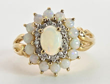 Load image into Gallery viewer, 2564: Vintage 9ct Gold 15 White Opals 12 Diamonds Cluster Ring