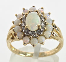 Load image into Gallery viewer, 2564: Vintage 9ct Gold 15 White Opals 12 Diamonds Cluster Ring
