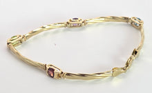 Load image into Gallery viewer, 2381: Vintage: 9ct Gold Multi-Gem Ribbon Link Bracelet (18cm)