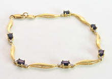 Load image into Gallery viewer, 2382: Vintage: 9ct Gold Blue Sapphires Natural Diamonds Link Bracelet (18cm)