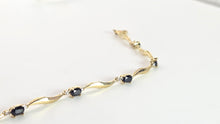 Load image into Gallery viewer, 2382: Vintage: 9ct Gold Blue Sapphires Natural Diamonds Link Bracelet (18cm)