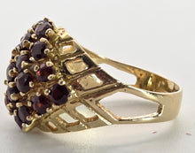 Load image into Gallery viewer, 2388: Vintage: 9ct Gold 23 Garnets Geometric Set Statement Cluster Ring
