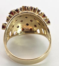 Load image into Gallery viewer, 2388: Vintage: 9ct Gold 23 Garnets Geometric Set Statement Cluster Ring