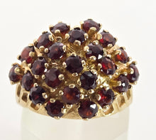 Load image into Gallery viewer, 2388: Vintage: 9ct Gold 23 Garnets Geometric Set Statement Cluster Ring