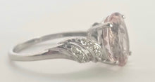 Load image into Gallery viewer, 0341- Vintage: 9ct White Gold Pink Morganite 14 Natural Sparkling Diamonds Ring