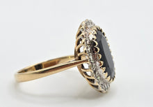 Load image into Gallery viewer, 0594: Vintage: 9ct Gold Australian Blue Sapphire 24 Diamonds Diana Cluster Ring