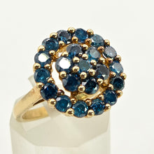 Cargar imagen en el visor de la galería, 0596: Vintage: 9ct Gold 21 Blue Diamonds Floral Cluster Ring