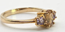 Load image into Gallery viewer, 1246: Vintage 9ct Gold Citrine & Amethyst 3-Stone Straight Ring