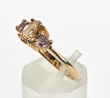 Load image into Gallery viewer, 1246: Vintage 9ct Gold Citrine & Amethyst 3-Stone Straight Ring