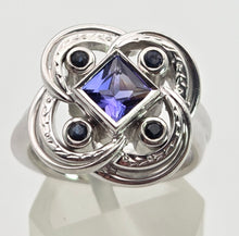 Load image into Gallery viewer, 2556: Vintage: Fabulous 18ct White Gold Violet Blue Tanznaites Geometric Cocktail Ring
