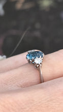 Load image into Gallery viewer, 2467- Vintage Rare 18ct White Gold Platinum Aquamarine Diamonds 3-Stone Straight Ring
