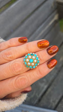 Load image into Gallery viewer, 2472 Vintage: 9ct Gold Turquoise Cultured Pearls "Bombe" Ring- From 1960