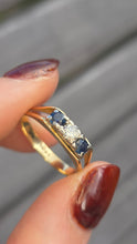 Load image into Gallery viewer, 2415 Vintage: 18ct Gold French Blue Sapphires Natural Diamond 3-Stone Ring