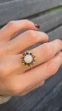 Load image into Gallery viewer, 6189 Vintage (1960's): 9ct Gold White Opal Garnets Cluster Ring - beautifully paired. (Copy)