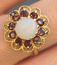 Load image into Gallery viewer, 6189 Vintage (1960's): 9ct Gold White Opal Garnets Cluster Ring - beautifully paired. (Copy)