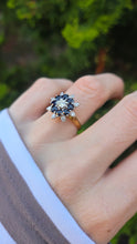 Load image into Gallery viewer, 6234 Vintage: 18ct Gold 8 Blue Sapphires 9 Round Cut Diamonds Flower Head Ring- From 1975