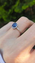 Load image into Gallery viewer, 1886 Vintage: Petite 18ct White Gold  Blue Sapphire 18 Diamonds Dress Ring