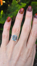Load image into Gallery viewer, 1867 Vintage: 18ct White Gold Emerald Cut Blue Aquamarine Diamonds Cocktail Ring