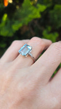 Load image into Gallery viewer, 1867 Vintage: 18ct White Gold Emerald Cut Blue Aquamarine Diamonds Cocktail Ring