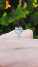 Load image into Gallery viewer, 1867 Vintage: 18ct White Gold Emerald Cut Blue Aquamarine Diamonds Cocktail Ring