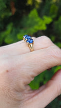Load image into Gallery viewer, 2451 Vintage: 9ct Gold Cabochon Cornflower Blue Sapphire Trilogy Ring