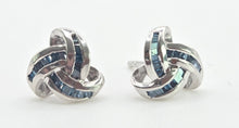 Cargar imagen en el visor de la galería, 0122: Vintage - Silver 925 Blue Diamonds lovers Knot Earrings