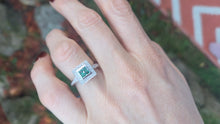 Load image into Gallery viewer, 2440- Vintage: 14ct White Gold Emeralds Diamonds Art Deco Style Panel Ring